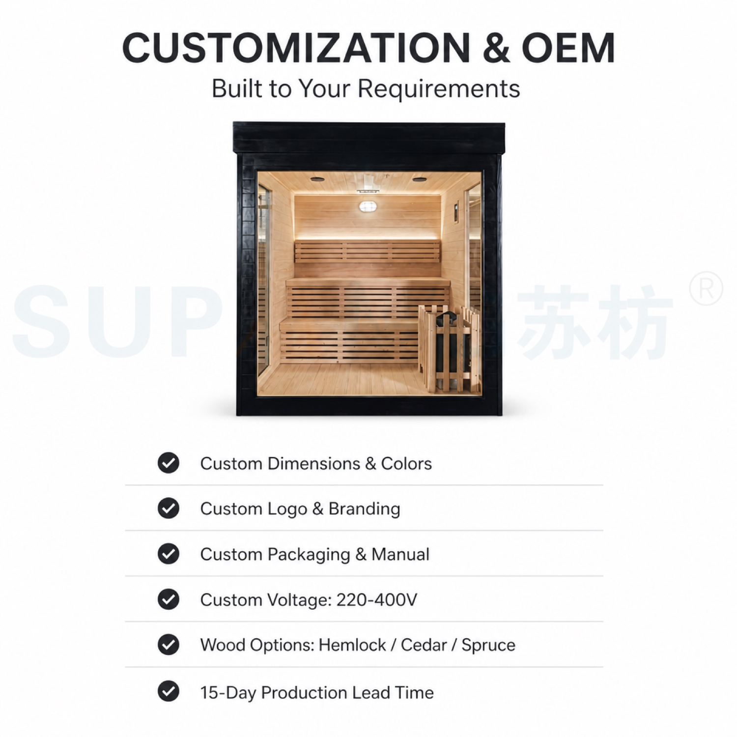 Customization — OEM/ODM · size, wood, color, logo, packaging, manual