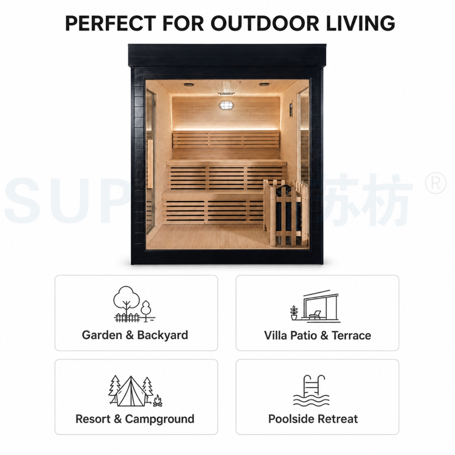 Perfect for — Home / Resort / Cabin / Outdoor room
