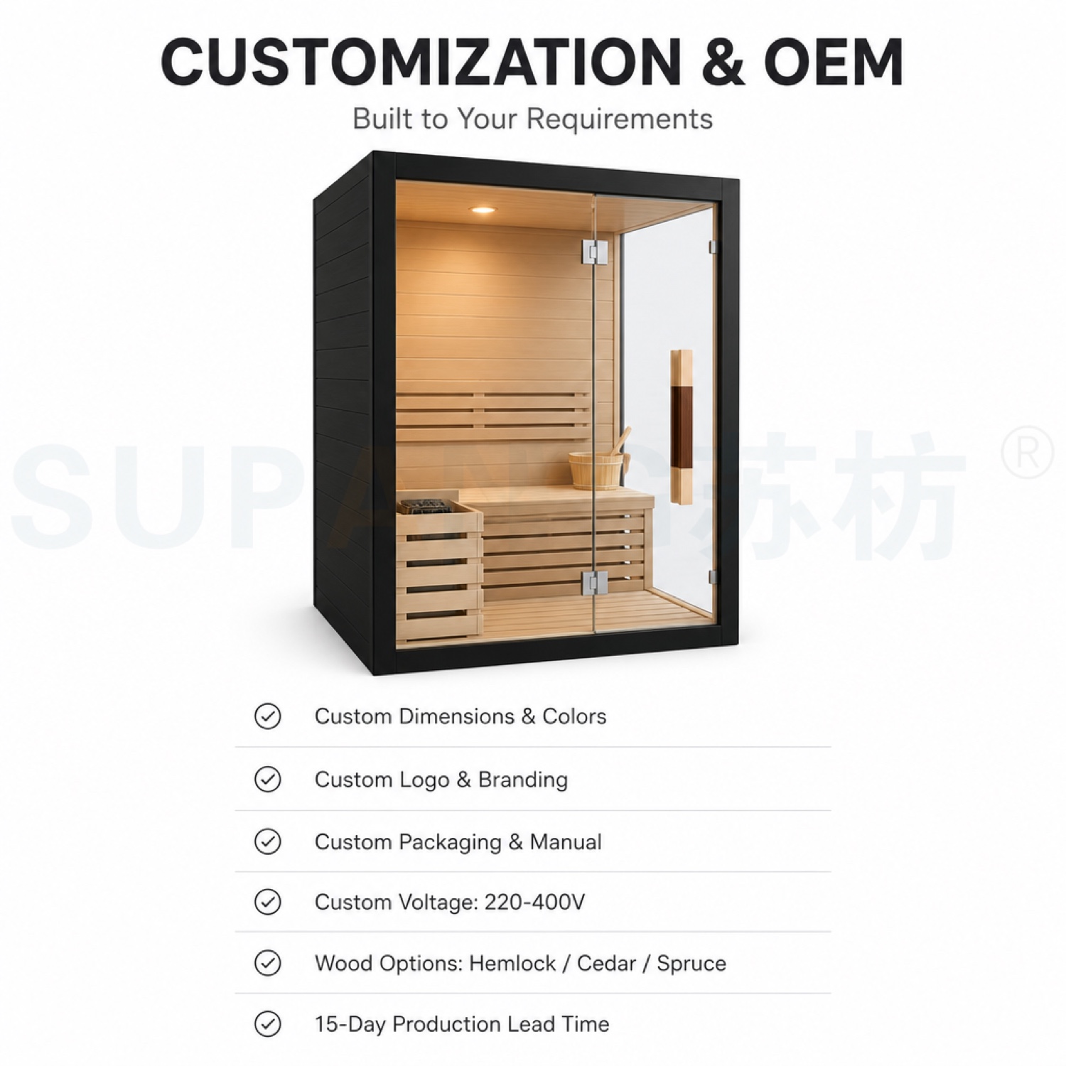 Customization — OEM/ODM · size, wood, color, logo, packaging, manual