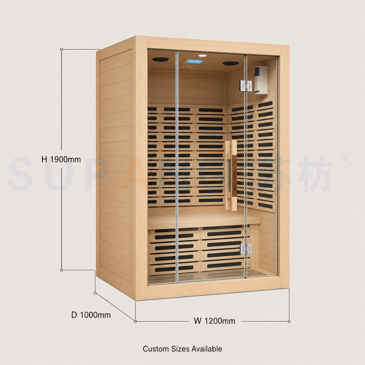 Dimensions — 1200×1000×1900mm · 2200W · compact home footprint