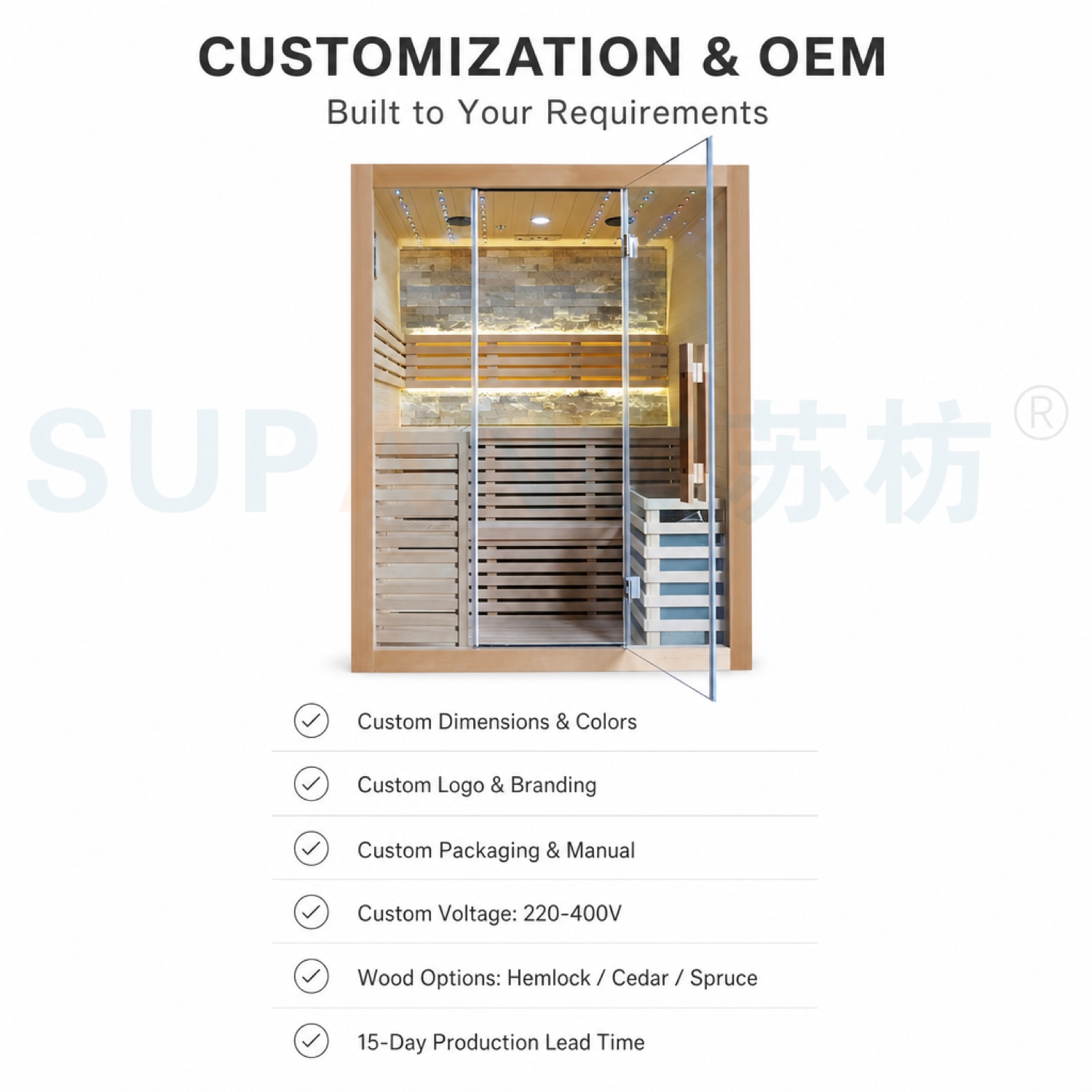 Customization — OEM/ODM · size, wood, color, logo, packaging, manual